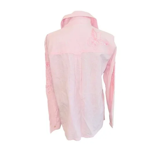 VTG Western Quacker Factory Pink Cut Out Sequin Shirt Butterfly Coastal Cowgirl - Picture 3 of 10